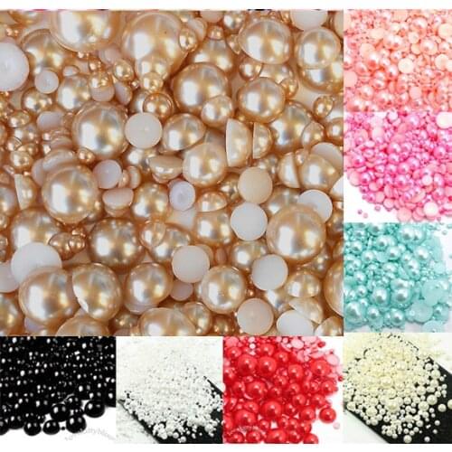 500Pcs Mixed 2-10mm Light Coffee Half Round Pearl Beads Craft Cabochon Scrapbook Decoration Flatback Nail Art Garment Beads DIY