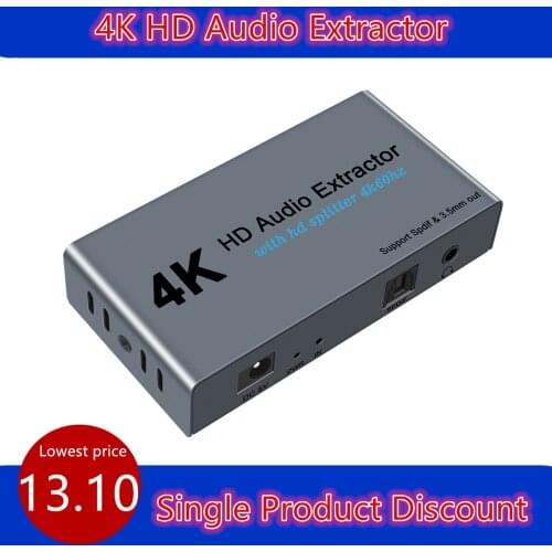 HDMI Audio Splitter 1 Input 2 Output HD Splitter 1x2 for HDTV PS4 4K, Audio Extractor 3.5 Jack with HDMI Switcher Adapter