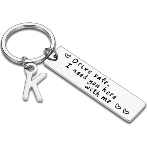 Drive Safe Initials Keychain Couples Key Chain Husband Boyfriend Birthday Gift Drive Safe Lettering A-Z Keyrings Car Key Chains