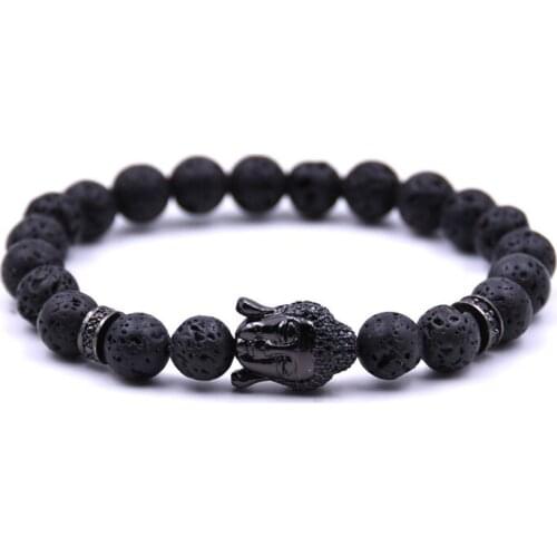 8MM Natural Lava Stone Black Mens Bracelet Womens Yoga Rosary Buddha Head Bracelet Fashion Jewelry Pulseira