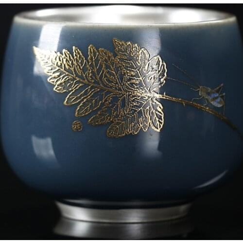 Sterling Silver 999 Cup Ceramic Yiye Zhiqiu Ceramic Kung Fu Tea Set Gilt Silver Cup Master Cup Teacup 90ML