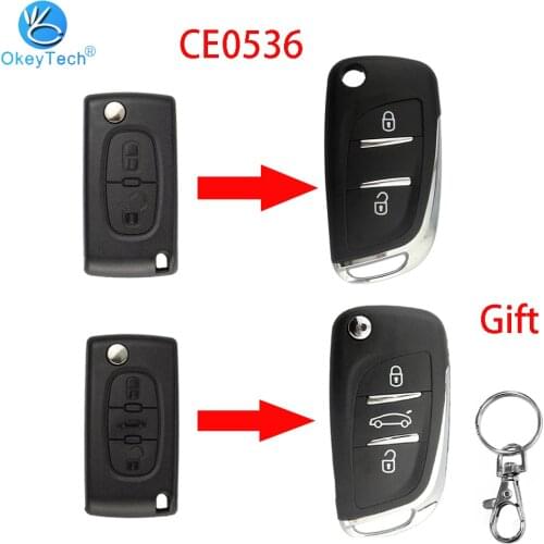 OkeyTech CE0536 For Peugeot 207 307 407 408 308 For Citroen C4 C2 Modified Filp Folding Remote Car Key Shell Case HU83/VA2 Blade