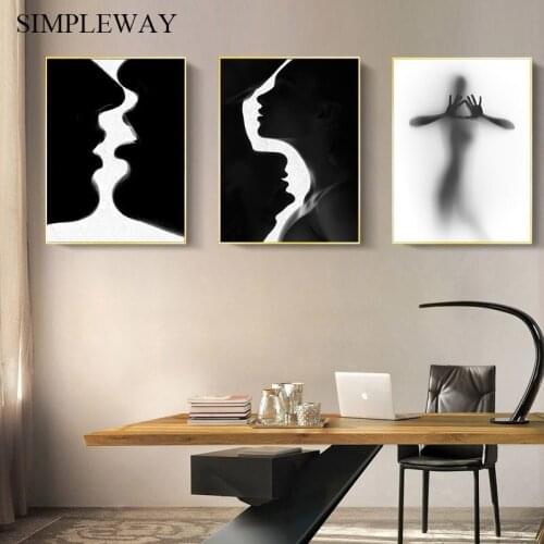 Black White Abstract Woman Couple Kiss Poster Nordic Wall Art Canvas Print Painting Decorative Picture Modern Home Decoration