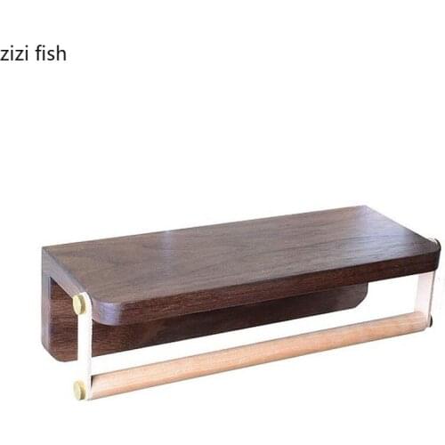 Walnut/Beech Tissue Holder Simplicity Paper Roll Holder Punch-free Wall Tissue Living Room Decoration Wall-mounted Storage Shelf
