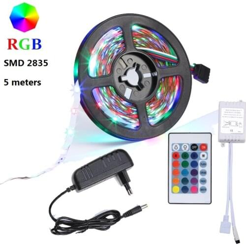 5M SMD 2835 Led Strip DC 12 V RGB Flexible Tape Led Ribbon Led Strip Light With IR Remote For Home kitchen Christmas Party