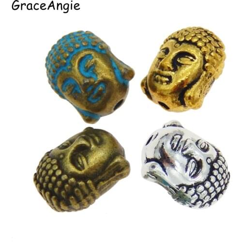 GraceAngie 2-20 PCS Buddha Head Beads 10mm Bracelet Alloy Spacer Beads Charms Necklace Pendant Anklet Jewelry Making Accessory
