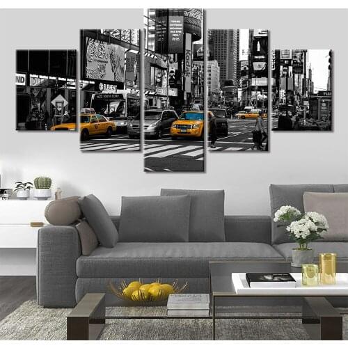 Canvas Painting New York Street Scenery 5 Panel White black Pictures for living room Home Decor Wall Art Print Posters Prints