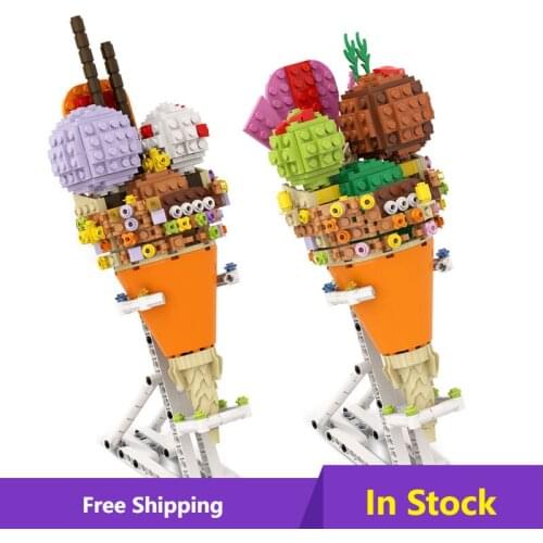 MOC Ice Cream Cones Wine Glass Creativity Building Blocks Kids Food Model Bricks Parts Accessories DIY Educational UnzipToys