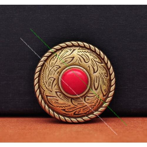 10X Brass Prairie Dust Rope Side Flower Leathercraft Saddle Tack Natural Real Red Turquoise Belt Concho Screwback