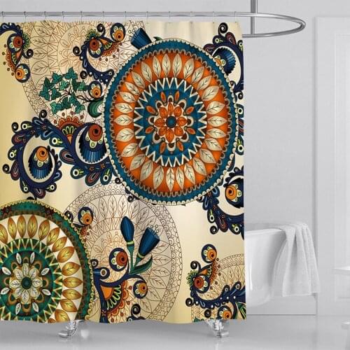 Morocco Ethnic Decor Shower Curtain Boho Pattern With Floral And Peacocks Feathers Fabric Bathroom Hanging Curtain With Hooks