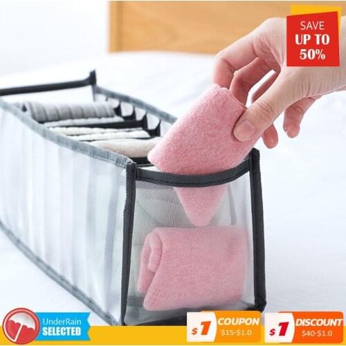 Washable Foldable Drawer Underwear Socks Organizer Box 6/7/11 Grids Bra Separated Organizer For Home Closet Storage Organizer