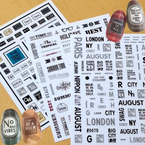 Newest CA-103 lettering word design 3d nail decals back glue nail stickers Japan type DIY decorations accessory
