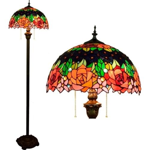 16inch Tiffany red rose flower Stained Glass floor lamp E27 110-240V for Home Parlor Dining bed Room