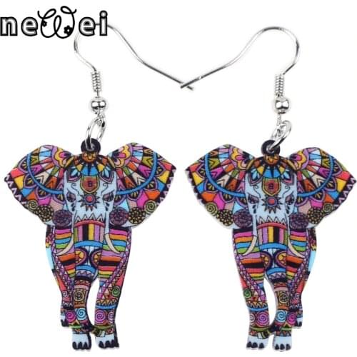 Newei Cute Big Long Animal Acrylic Dangle Drop Elephant JUNGLE Earrings 2017 News Style Dangle Novelty Jewelry For Girls Women