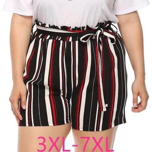 2021 new summer plus size shorts for women large casual loose elastic waist stripe sport shorts belt black red 4XL 5XL 6XL 7XL