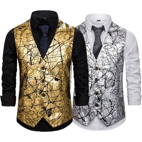 New trend mens cyberpunk gold crackle print mens vest casual vest clothing vests big and tall mens tanktops