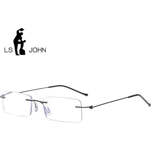 LS JOHN Rimless Reading Glasses Men Women Brand Designer Titanium Alloy Anti Blue Ray Square Prescription Presbyopic Eyeglasses