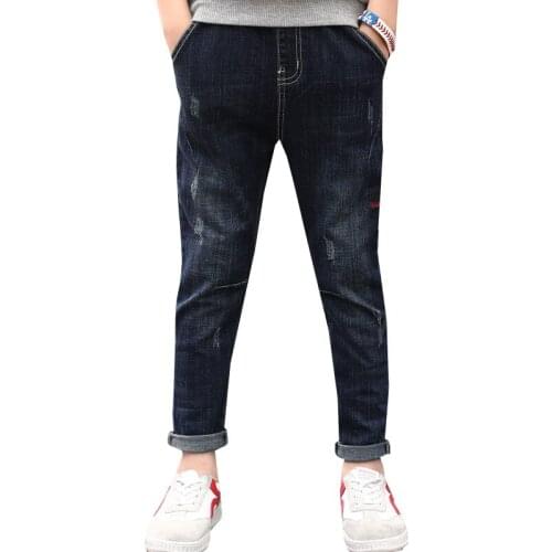 Boys New Design Full Length 4-14Y Solid Color Pencil Jeans Pants Korean Style Emboridery Jeans Trousers