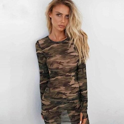 Sexy Ladies Camouflage Print Long Sleeve Dress Bandage Bodycon Evening Party Short Mini Pencil Dress Summer Hot Sale Women Dress