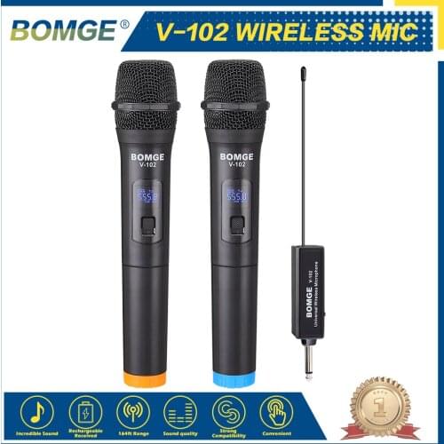 BOMGE Professional 2 Channels Wireless Microphone System 50 Meters Working Range With 2 Handheld Mics For Karaoke
