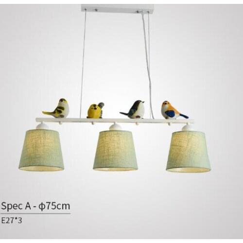 Birds LED Pendant Lights For Dining Rooom Fabric Lampshades Hanging Light E27 Suspension Bar Lamp Cords Lighting Fixture XU