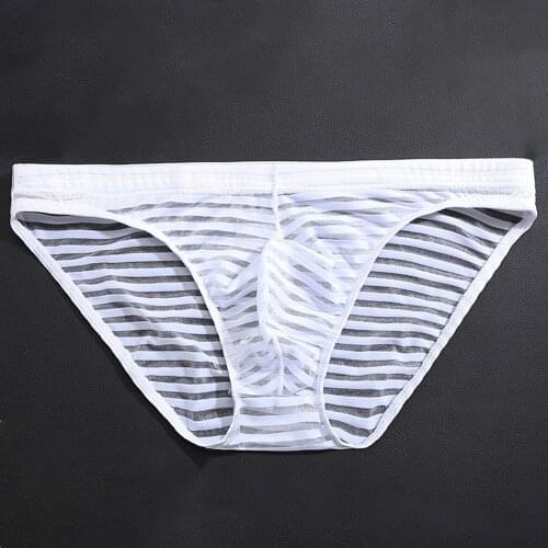 Sexy Mens See-through Boxer Briefs Striped Mesh Pouch Underwear Panties Lingerie Men Breathable Ultra-thin Briefs