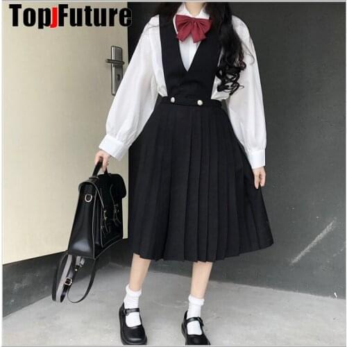 SCHOOL UNIFORM SKIRT TOP STUDENT COSPLAY COSTUME Pure black NAVY nursing skirt JK uniform pleated skirt student vest dress