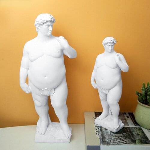 Fat David Statue Crafts Sculpture Mythology Figure Statuette Office Desk Decoration Ornaments Resin Figurines Vintage Home Decor