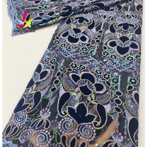 2020 Sequin Velvet Fabric With Embroidery Lace Orange Elegant Beautiful Flower African Nigerian French Latest DesignsFor Dress