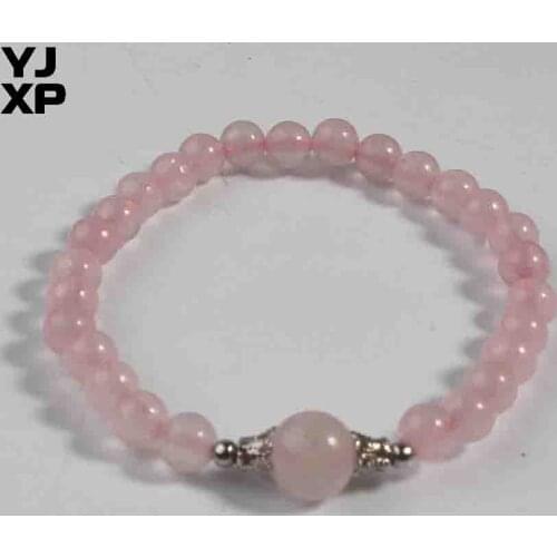 YJXP Handmade 6mm Beads Ball With one 10mm Natural Rose Quartzs Red Onyx Quartz Round Stone Bracelet Fashion Jewelry