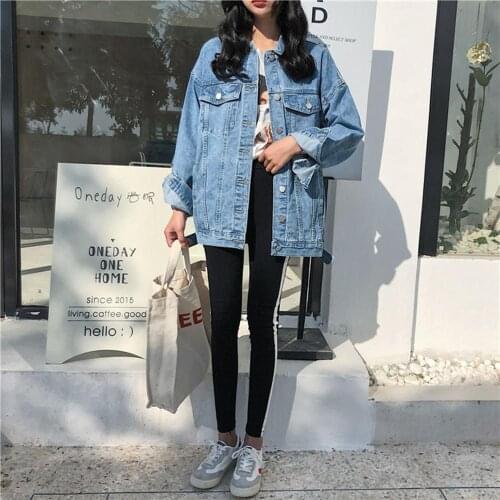 2019 Autumn Winter New Loose Womens denim Jacket Blue Fashion Leisure Ladies Coat