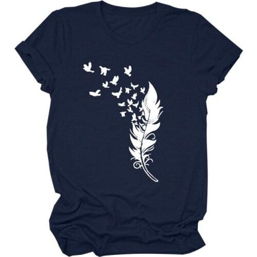 Feather Peace Dove Print Women T Shirt Short Sleeve O Neck Loose Women Tshirt Ladies Tee Shirt Tops Clothes Camisetas Mujer