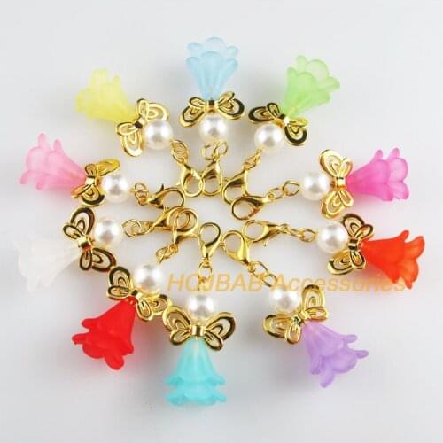 10 New Angel 18x31mm Charms Mixed Flower Acrylic Gold Color Retro With Lobster Claw Clasps