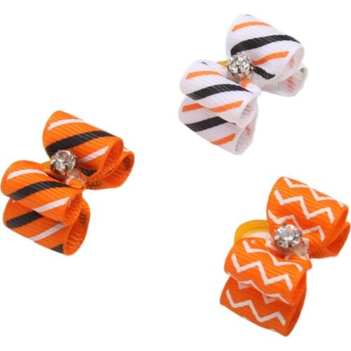 10 Pcs Pet Halloween Hair Accessories Stripe / Wave Print Bow Headdress with Rubber Band