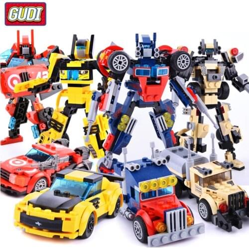 4pcs/lot GUDI 4 In 1 Transform Robot Car Turn Into Robot Creator Building Blocks Mini Bricks Set Toys Boy Gift For Children 8708