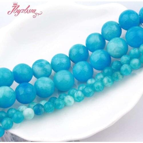 6,12mm Round Candy Skyblue Jades Beads Smooth Loose Stone Beads For Women DIY Necklace Bracelets Earring Jewelry Making 15"