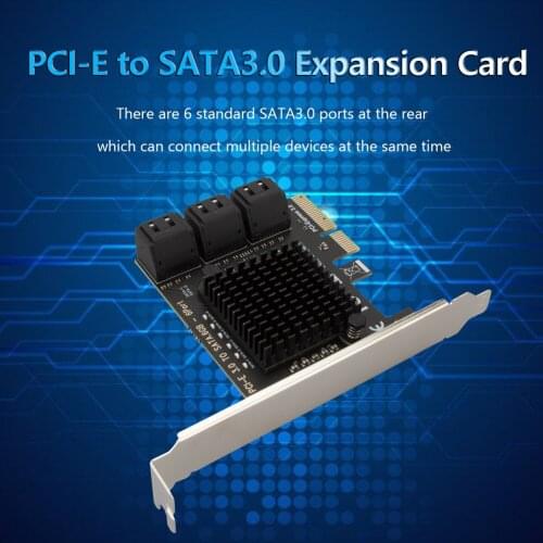 ASM1064 SATA PCIe Adapter 6 Ports SATA III to PCI Express 3.0 X1 Controller Expansion Card compatible with PCI-E X4/X8/X16 6Gbps