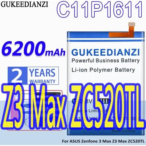 High Capacity GUKEEDIANZI Battery C11P1611 6200mAh For ASUS Zenfone 3 Max Z3 Zenfone3 Max ZC520TL