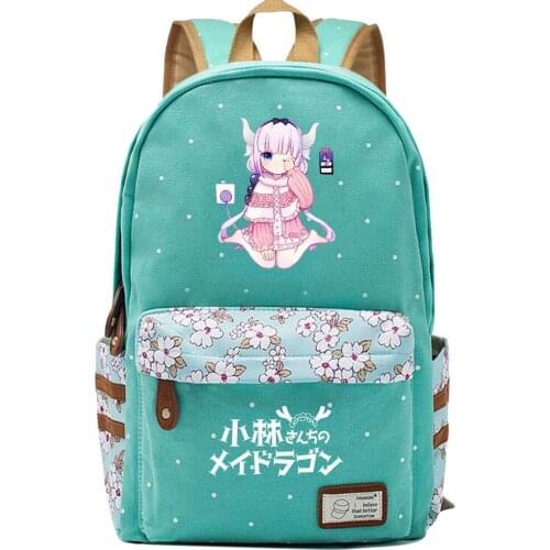 Anime Miss Kobayashis Dragon Maid Prints Boy Girl Kids Bookbag Women Flower Laptop Travel Backpack Canvas Men Bagpack Schoolbag