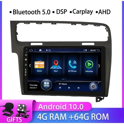 Android 10.0 4G+64G For Volkswagen Golf 7 2013 2014 2015-2017 Auto Car Radio Stereo Player Bluetooth GPS Navigation dsp autoplay