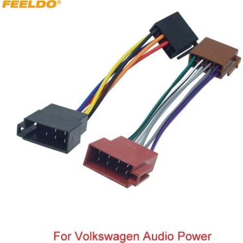 FEELDO Car ISO Radio Plug Adapter Wiring Harness For VW Audio Power & Loudspeaker ISO 2 Heads Male to Female #1954