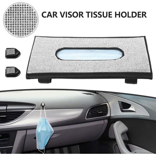 Car Bling Sun Visor Tissue Holder with Crystal Car Decor Accessories Tissue Boxes Diamond Napkin Box Car Tissue Case Holder