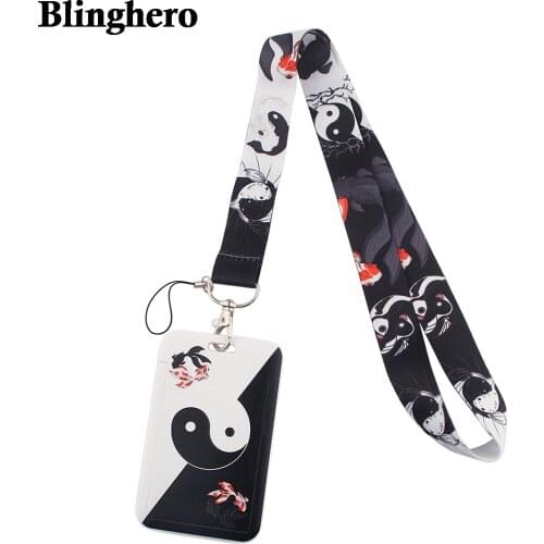 CB241 Cartoon Creative Fish Black Lanyard Card Holder Student Hanging Neck Cell Phone Lanyard Badge Subway Access Card Holder