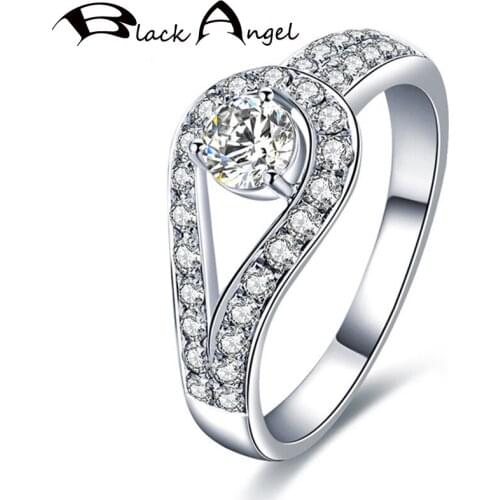BLACK ANGEL 2 Row Shiny 925 Silver White Zircon Gemstone Adjustable Ring For Women Wedding Engagement Jewelry Christmas Gift