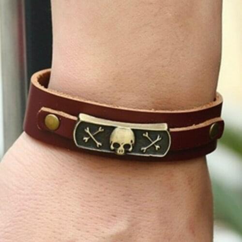 CIBOCIBO Skeleton Bracelet Men Vintage Luxury Leather Bracelet Men Braided Trendy Simple Men Gifts Wristband Pulsera Hombre 2021