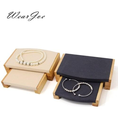 Wood Velvet Countertop Makeup Skincare Jewelry Display Riser Set Stand Holder Rack Shelf Collectible Showcase Fixture Figures