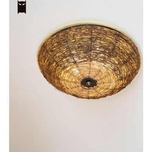 Wood Wicker Rattan Round Shade Ceiling Light Fixture Handmade Rural Retro Asian Nordic Lamp Avize Luminaria Foyer Kitchen Salon