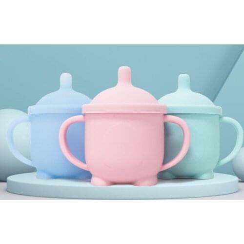 Baby Learning Feeding Cups Soft Silicone Drop Resistant for Toddlers and Children Drinking Cup with Solid Silicone Lids Baby Sup