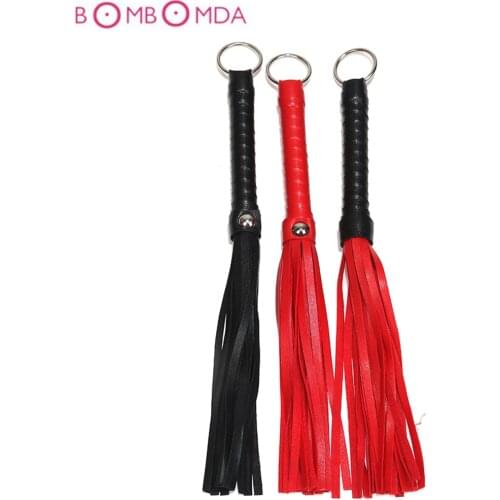 Fetish black red faux leather whip-flogger handle spanking paddle knitted flirt BDSM For erotic games sex toys for women couples
