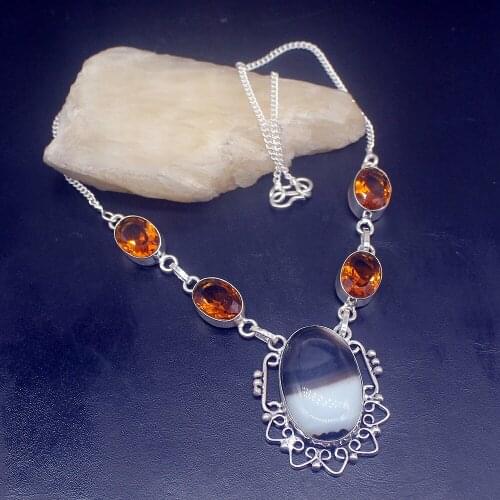 Gemstonefactory Jewelry Big Promotion 925 Silver Botswana Agate Honey Topaz Perfect Gifts Women Chain Necklace 44cm 202101416